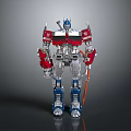 Sci Fi Robot Character With Detailed Red Blue Mechanical Structure And Truck Head
