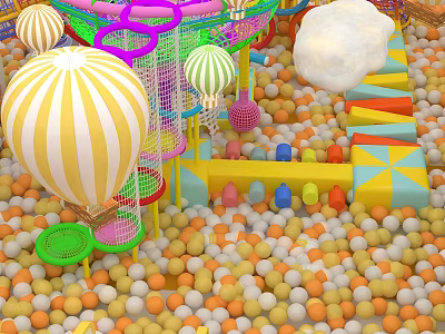 Colorful Kids Playground Equipment With Ball Pit Striped Balloons And Play Structures 3d model