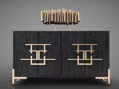 Modern Entryway Cabinet Sideboard With Black Wood And Gold Geometric Accents 3d model