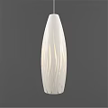 Three Modern White Striped Pendant Lights Hanging Over Dining Table 3d model