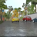 Modern Building Exterior Wall With Parked Cars And Lush Green Trees Around