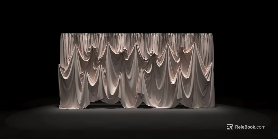 Elegant Beige Pleated Curtains With Soft Fabric For Modern Home Decor 3d model 