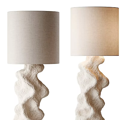 Two Modern Table Lamps With Textured Irregular Base And Light Fabric Shade 3d model