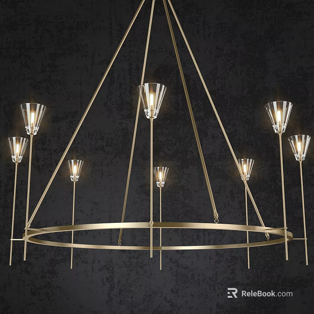 Elegant Modern Gold Chandelier With Circular Frame And Multiple Glass Arms 3d model 