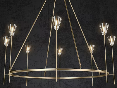 Elegant Modern Gold Chandelier With Circular Frame And Multiple Glass Arms 3d model