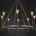 Elegant Modern Gold Chandelier With Circular Frame And Multiple Glass Arms