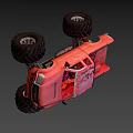 Red Monster Truck With Large Tires And Raised Suspension Design
