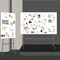 Design Display Boards With Creative Elements Sticky Notes And Graphic Icons In Studio 3d model