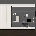 Modern Study Room Interior With Gray Bookshelves White Cabinets Desk Laptop Chair And Wooden Floors