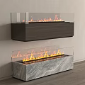 Modern Wall Mounted And Floor Fireplace With Glass Panel Flames Wooden Frame And Marble Base