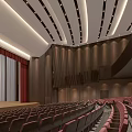Elegant Conference Hall With Red Seats Stage Curtain And Modern Ceiling