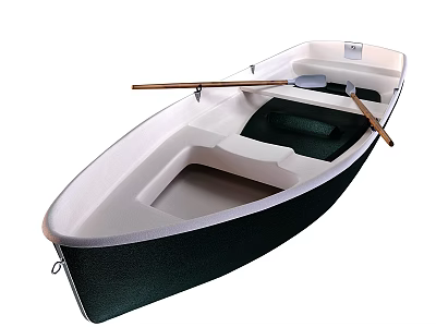 Recreational Rowing Boat With Wooden Oars White And Dark Green Interior 3d model