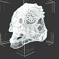 Metallic Skull Sculpture Carving With Feathered Headdress And Circular Ornament