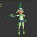 Anime Ship Girl Character With Teal Hair In Blue White Uniform Holding Weapon