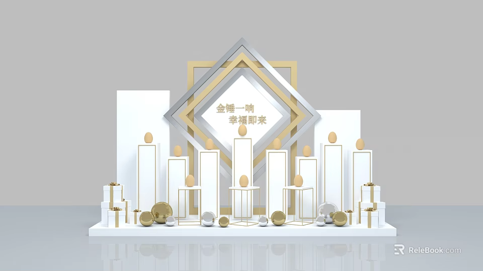 Jinyu Xuefu Glory Arrival Display Stand With Geometric Gold White Decorations 3d model 