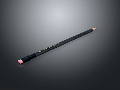 Everyday Black Pencil with Light Colored Tip Pink Eraser and Yellow Text 3d model