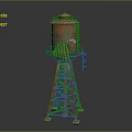 Vintage Red Water Tower Structure With Metal Frame Top Tank And Ladder