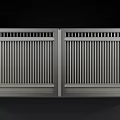 Modern Symmetric Gray Gates With Vertical Slats And Top Grilles Design