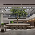 Modern Restaurant Interior Featuring Large Tree Living Plant Walls With Dining Tables