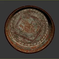 Hand Carved Tripod Plate With Orange Red Decorative Patterns And Intricate Sculpted Details