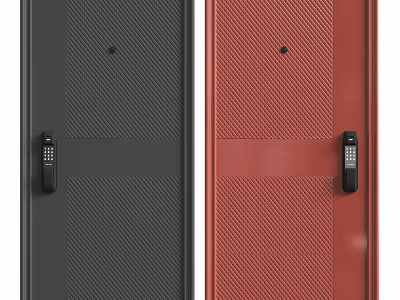 Modern Black and Red Security Doors with Electronic Keypad Lock and Textured Surface 3d model