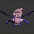Cute Game Movie Character With Pink Hair Purple Bat Wings Heart Cutout And Purple Bodysuit