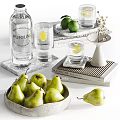 Decorative Ornament Set With Water Bottle Glass Cups Limes Pears Books And Marble Tray
