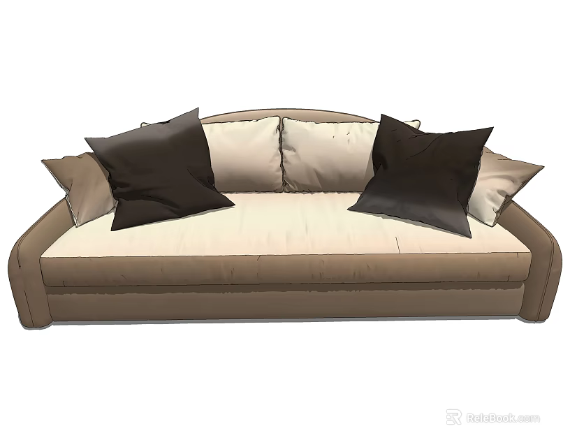 Comfortable Modern Beige Sectional Sofa Featuring Black And Light Decorative Pillows 3d model