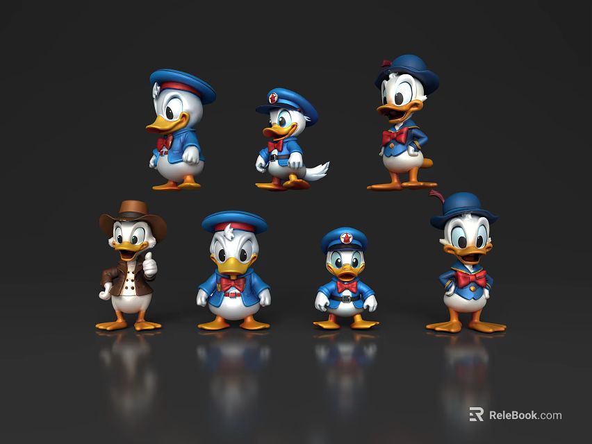 Donald Duck Decorative Figurine Set with Various Stylish Outfits and Hats for Home Decoration 3d model 