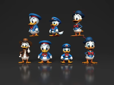 Donald Duck Decorative Figurine Set with Various Stylish Outfits and Hats for Home Decoration 3d model