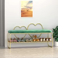 Modern Golden Frame Heart Shaped Backrest Green Velvet Sofa Bench With Shoe Shelf