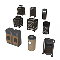 Various Style Trash Bins With Wooden Metal Designs And Functional Lids