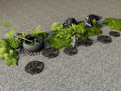 Japanese-style courtyard landscape sketch micro-terrain water pot tingbu plant landscape stone model