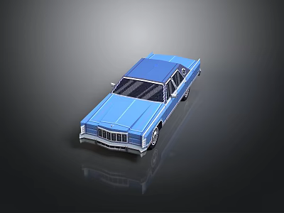 Blue Classic Car With Blue Roof And Front Grille On Black Background With Reflection 3d model