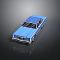 Blue Classic Car With Blue Roof And Front Grille On Black Background With Reflection