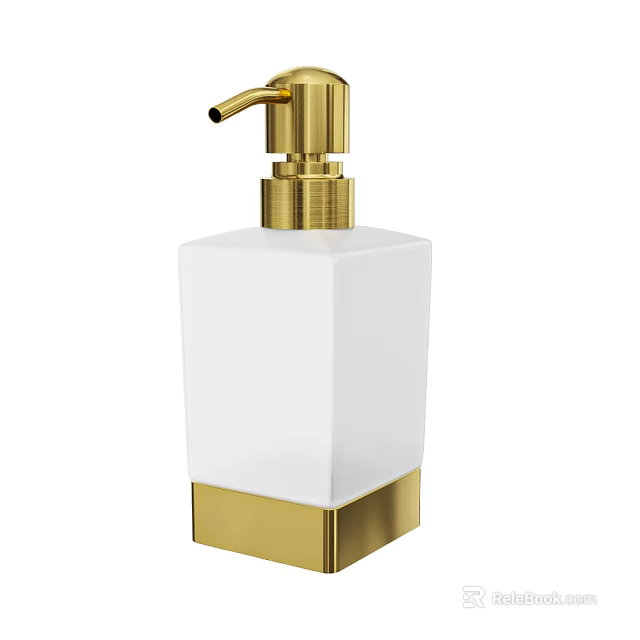 Daily Wash Essentials Modern White Soap Dispenser With Gold Pump And Base 3d model 