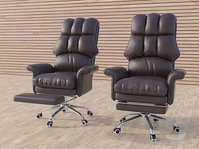 Brown Leather Office Chair With High Back Armrests And Adjustable Footrest Silver Caster Base 3d model