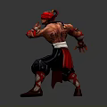 Red Demon Warrior 3D Character in Fighting Stance with Muscular Build and Golden Belt