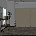 Modern Office Interior With Large Window Beige Lockers Green Plant And Standing Man