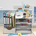 Organized Office Desk With White File Organizer Holding Colorful Folders And Stationery