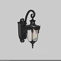 Classic Black Metal Wall Light With Ornate Carved Design Glass Shade Illuminated On White Wall