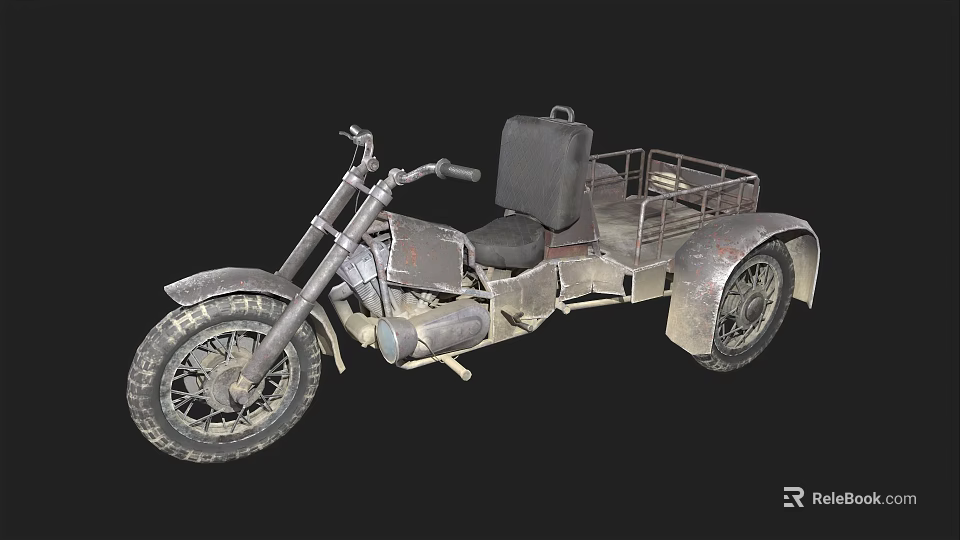 Vintage Motorcycle With Sidecar Black Seat Metal Frame And Rustic Look 3d model 
