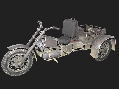 Vintage Motorcycle With Sidecar Black Seat Metal Frame And Rustic Look 3d model