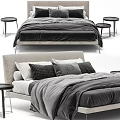 Modern Double Bed With Upholstered Headboard Gray Bedding And Side Tables 3d model