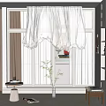 Bright Floor-to-Ceiling Window Interior Design With White Curtains Green Plant And Natural Light