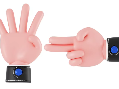 Pink Cartoon Hand Decorative Ornament Set With Black Wristband And Blue Button 3d model