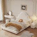 Modern White Double Bed With Upholstered Headboard Bedside Tables Lamps And Wall Art