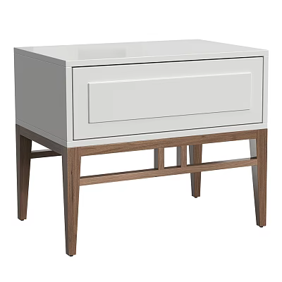 Modern White Bedside Table With Single Drawer And Wooden Legs Design 3d model