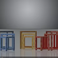 Colorful Patterned Stools in Blue Yellow Red Stacked for Home Decor