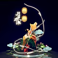 Traditional Mid Autumn Theme Decoration With Chang'e Figure And Lotus Flowers